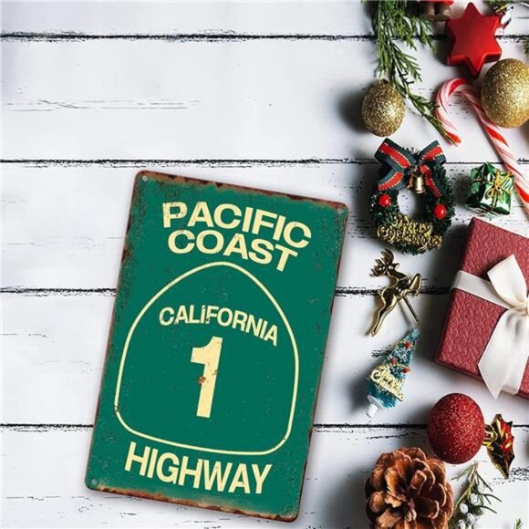 Vintage Metal Tin Sign Pacific Coast Highway Signs California Deco - Picture 7 of 8